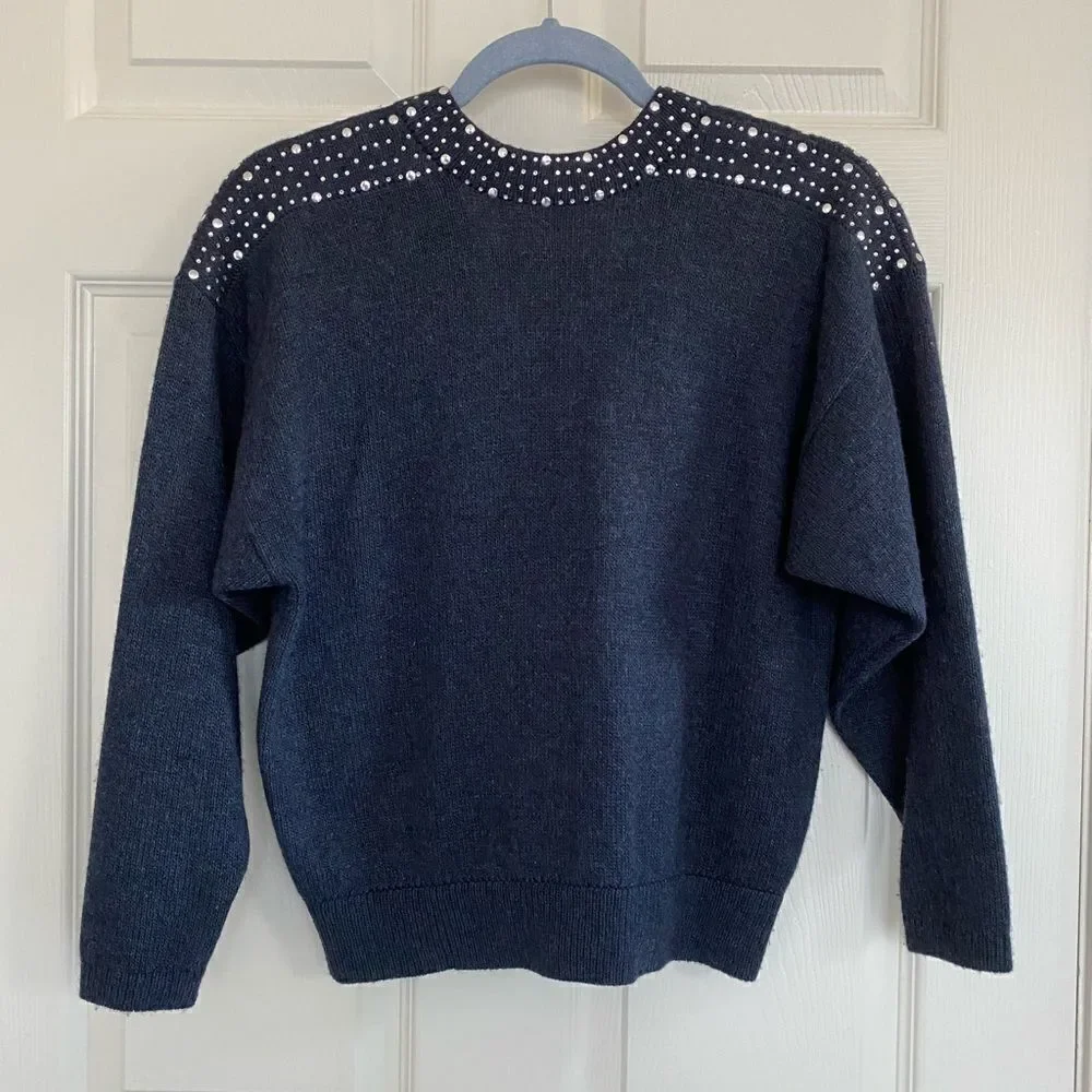 St.John Vintage (signature label,1980s) dark blue sweater, SizeXS/S Petite